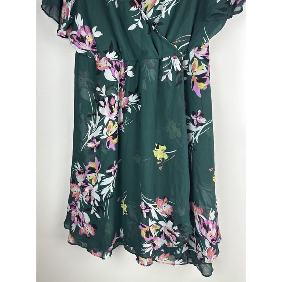 *Flawed Torrid Midi Chiffon Wrap Dress Green Floral Missing Belt Plus Size 1 1X - Picture 7 of 15